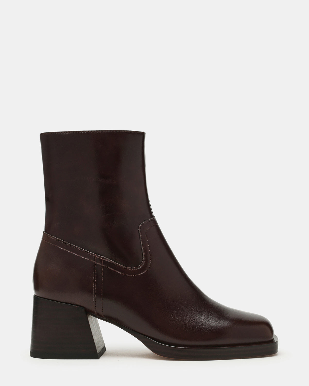 LATCHES Brown Leather Square-Toe Block Heel Women's Ankle Boot - Steve Madden