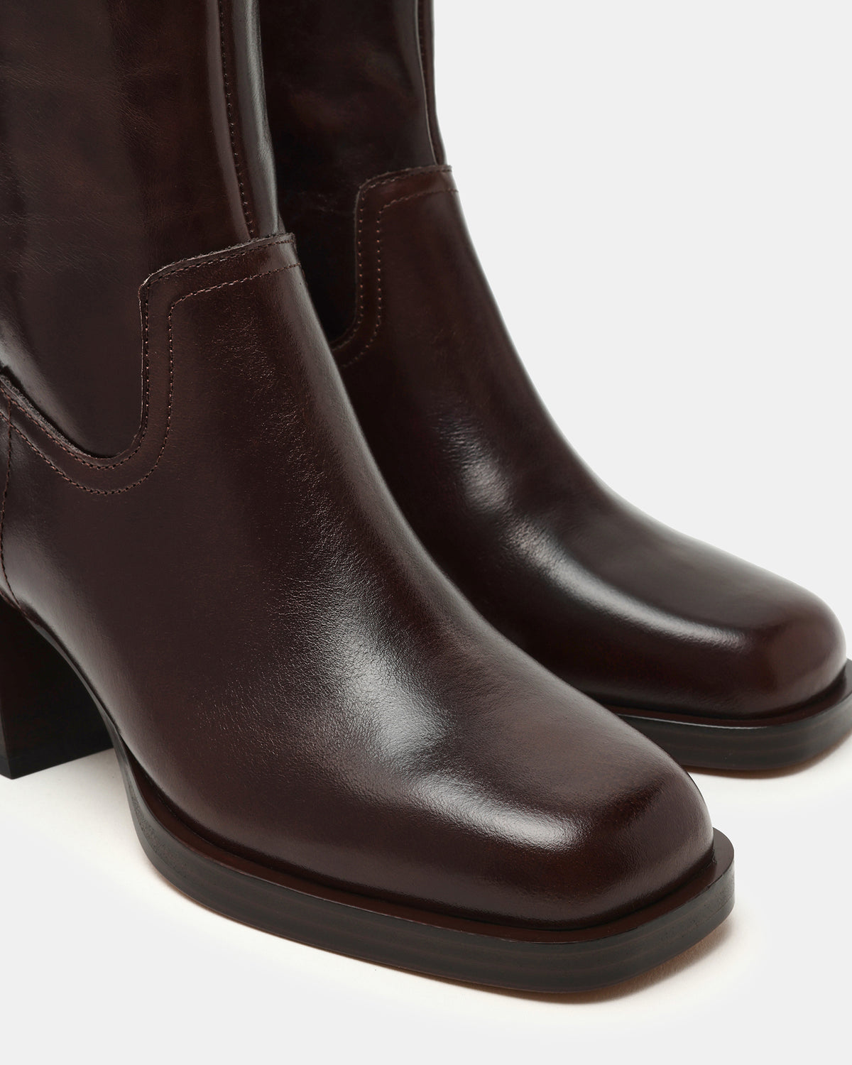 LATCHES Brown Leather Square-Toe Block Heel Women's Ankle Boot - Steve Madden