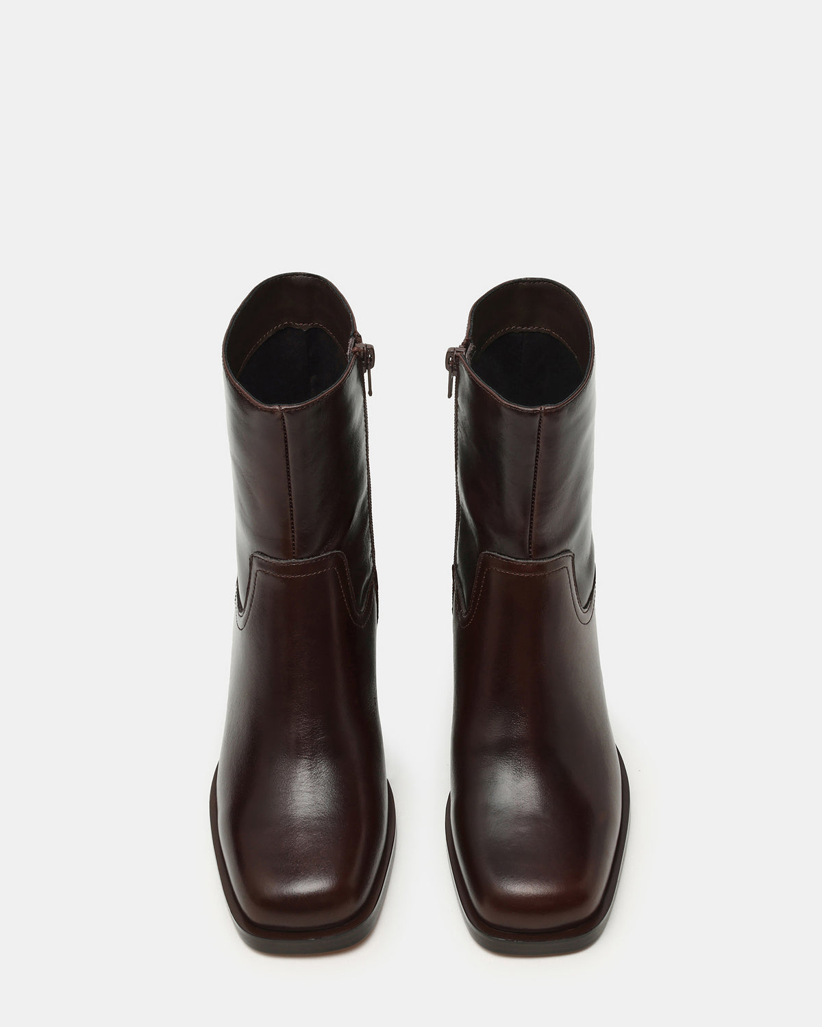 LATCHES Brown Leather Square-Toe Block Heel Women's Ankle Boot - Steve Madden