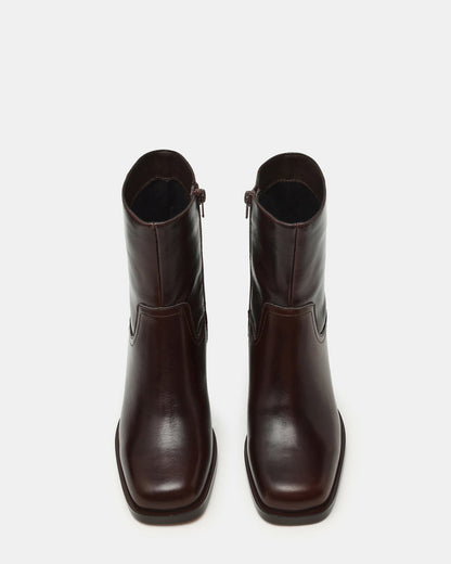 LATCHES Brown Leather Square-Toe Block Heel Women's Ankle Boot - Steve Madden