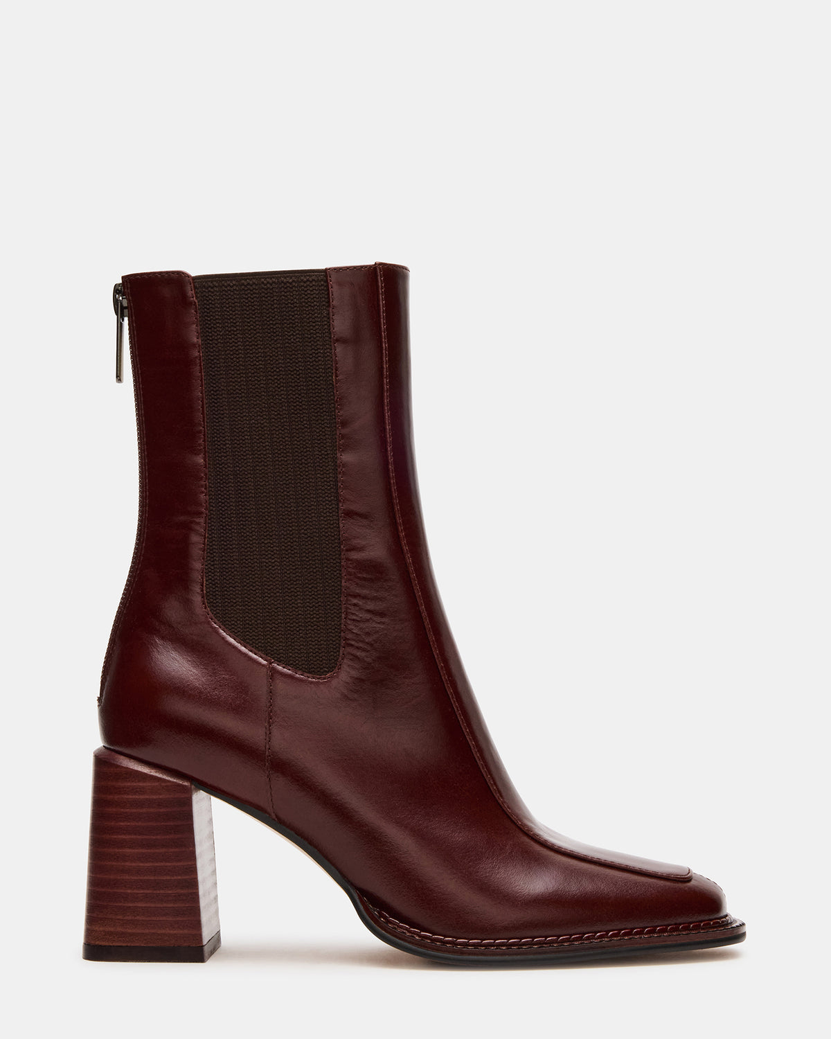 DOWNTOWN Brown Leather Women's Chelsea Block Heel Ankle Boot - Steve Madden