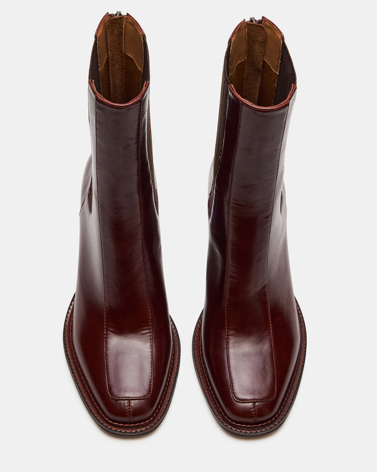 DOWNTOWN Brown Leather Women's Chelsea Block Heel Ankle Boot - Steve Madden