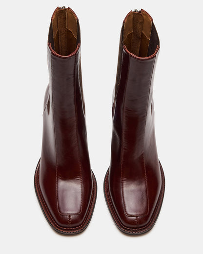 DOWNTOWN Brown Leather Women's Chelsea Block Heel Ankle Boot - Steve Madden