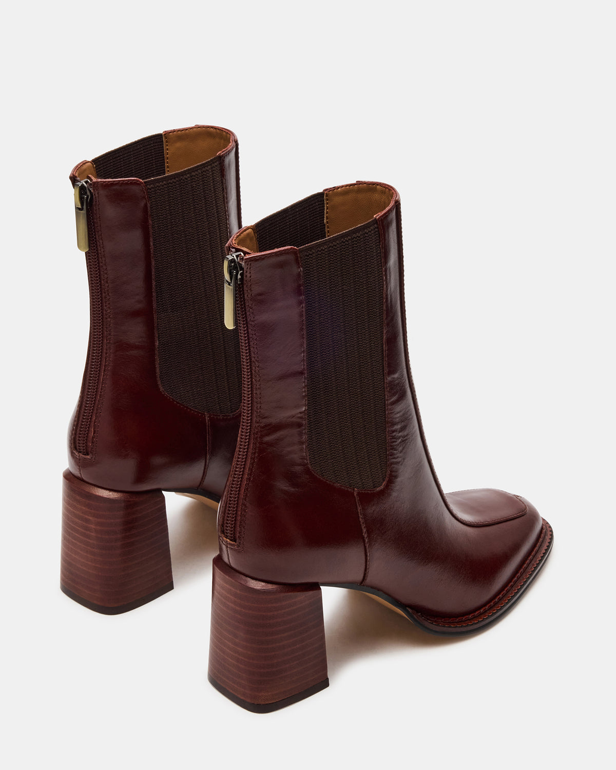 DOWNTOWN Brown Leather Women's Chelsea Block Heel Ankle Boot - Steve Madden