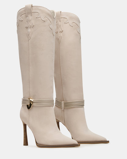 KYNDALL Bone Suede Pointed-Toe Stiletto Heeled Knee-High Women's Boot - Steve Madden