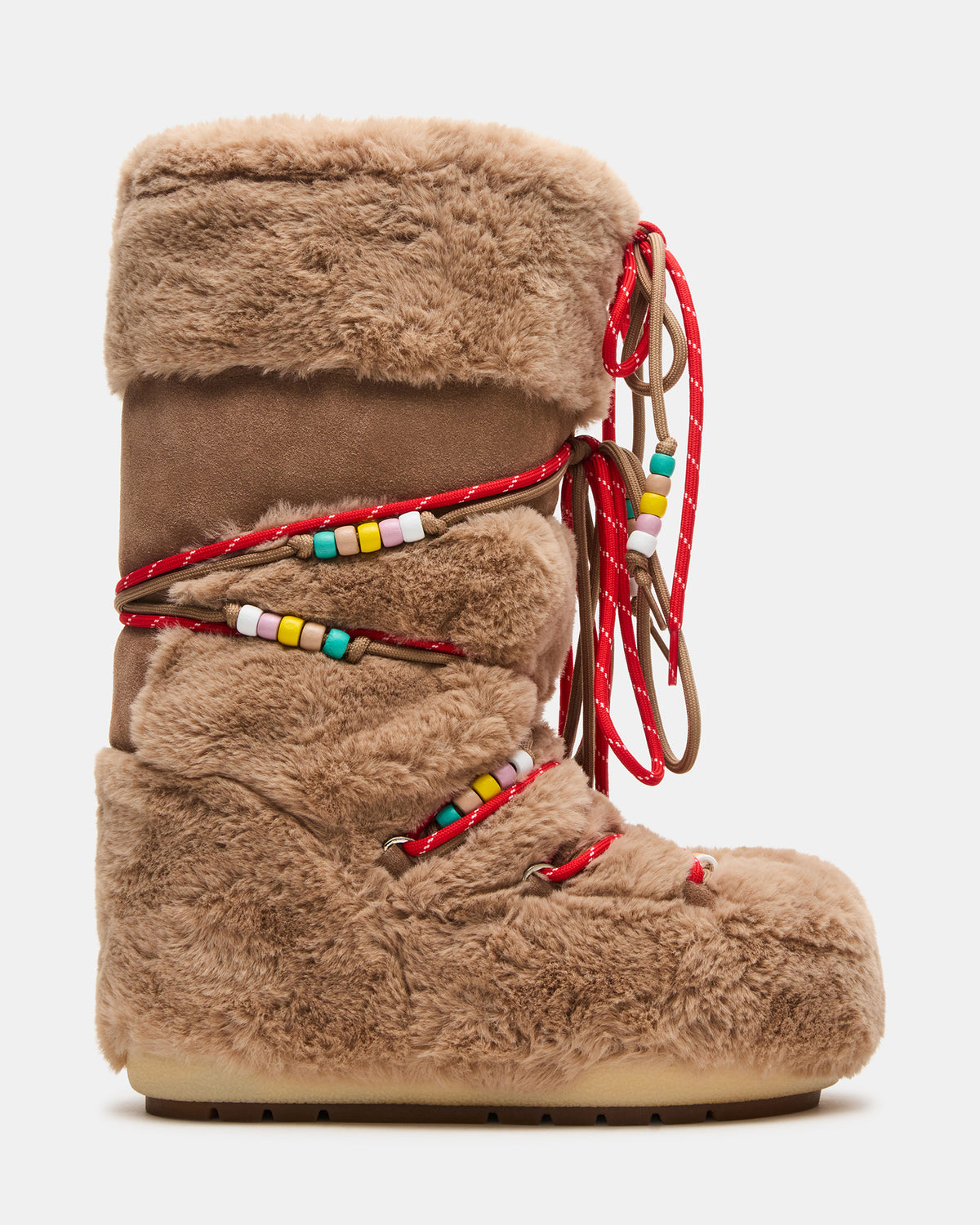 MOUSSE Taupe Faux Fur Lace-Up Chunky Women's Boot - Steve Madden