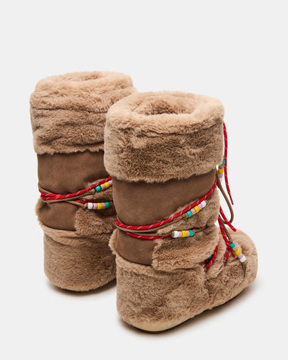 MOUSSE Taupe Faux Fur Lace-Up Chunky Women's Boot - Steve Madden