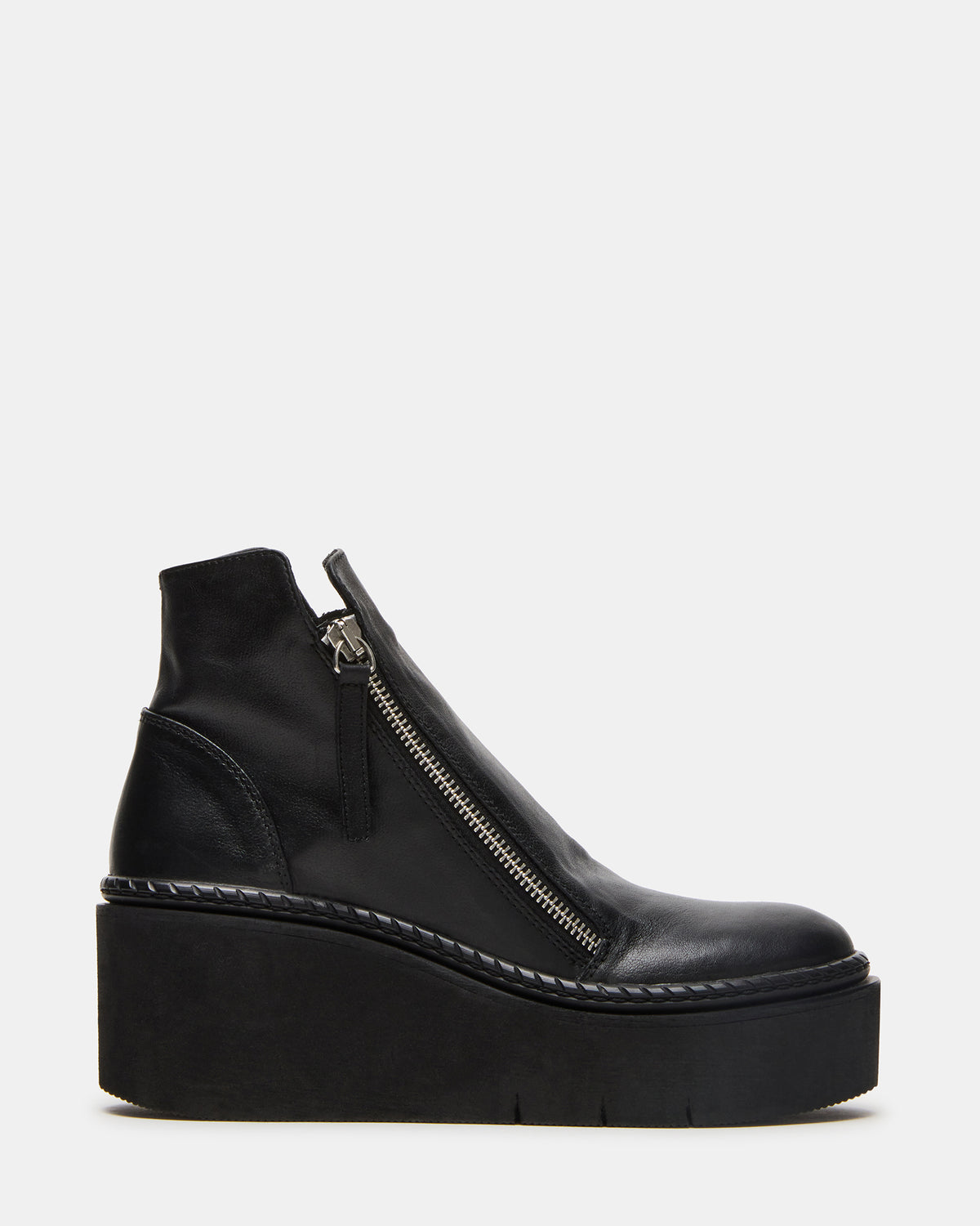 DRIFT Black Leather Platform Moto Women's Ankle Boot - Steve Madden