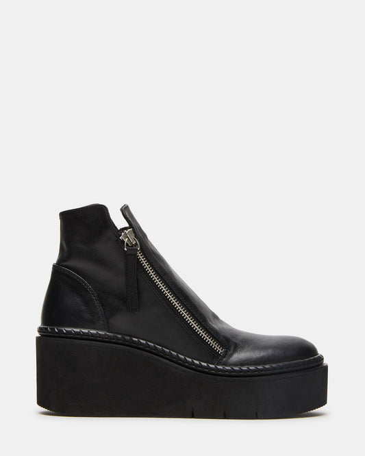 DRIFT Black Leather Platform Moto Women's Ankle Boot - Steve Madden