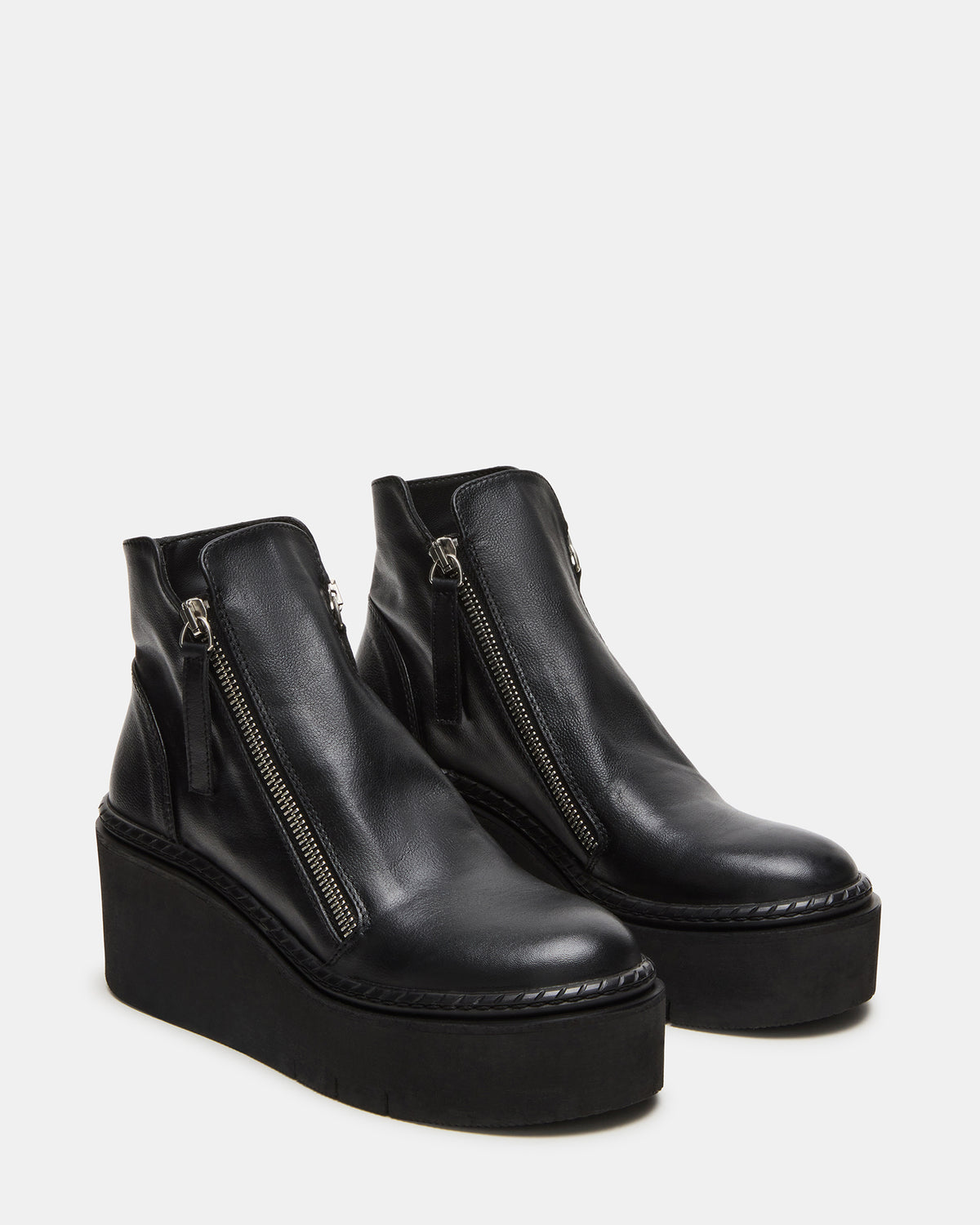 DRIFT Black Leather Platform Moto Women's Ankle Boot - Steve Madden