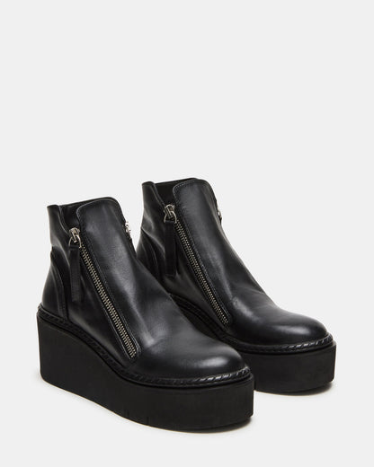 DRIFT Black Leather Platform Moto Women's Ankle Boot - Steve Madden