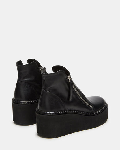 DRIFT Black Leather Platform Moto Women's Ankle Boot - Steve Madden