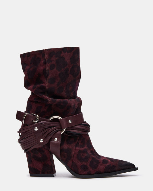 LAUPER Red Leopard Pointed-Toe Heeled Buckle Women's Ankle Boot - Steve Madden
