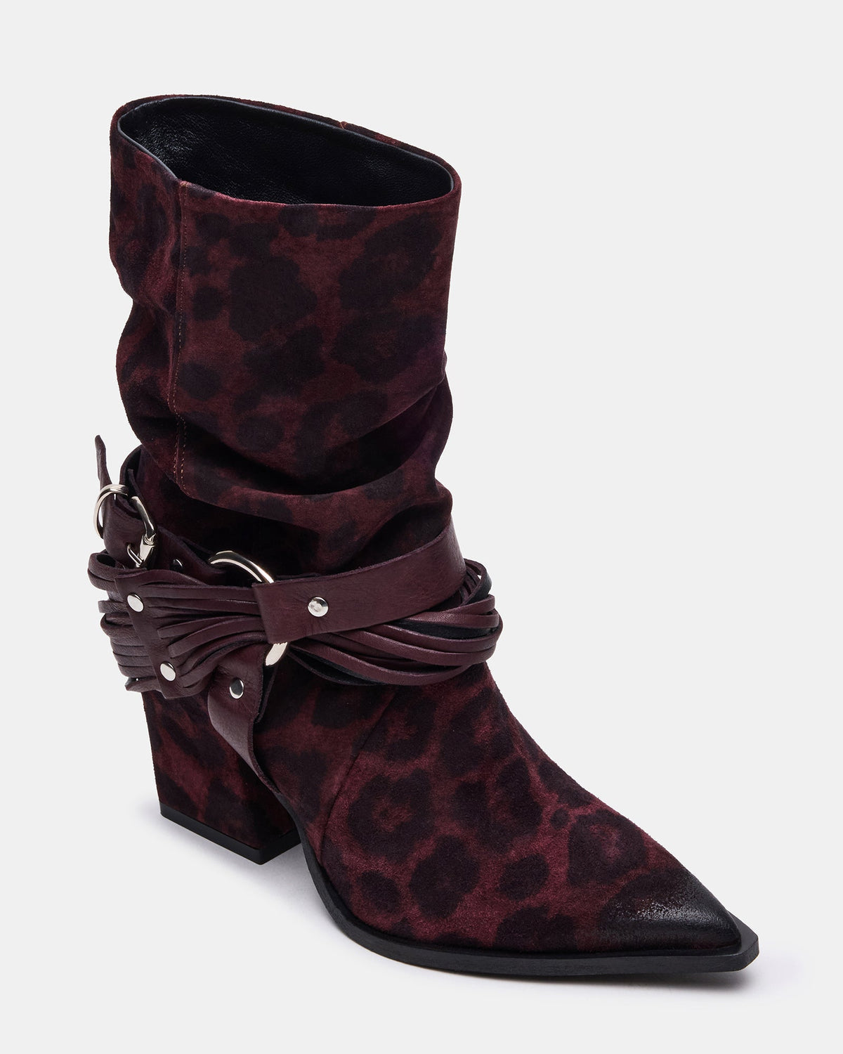 LAUPER Red Leopard Pointed-Toe Heeled Buckle Women's Ankle Boot - Steve Madden