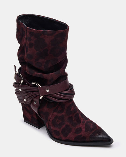 LAUPER Red Leopard Pointed-Toe Heeled Buckle Women's Ankle Boot - Steve Madden