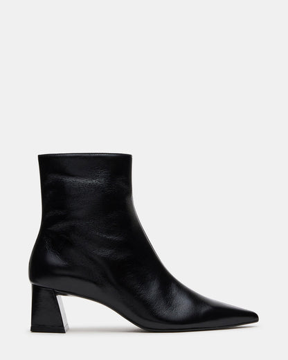 ASHLI Black Leather Pointed-Toe Block Heel Women's Ankle Boot - Steve Madden