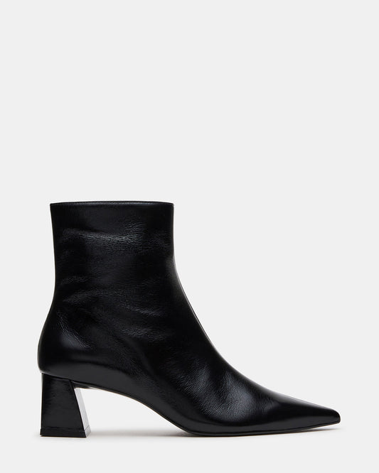 ASHLI Black Leather Pointed-Toe Block Heel Women's Ankle Boot - Steve Madden
