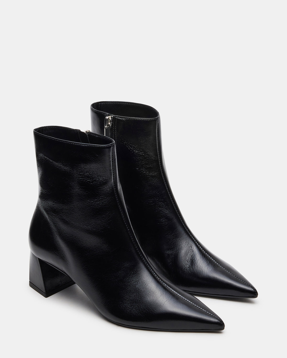 ASHLI Black Leather Pointed-Toe Block Heel Women's Ankle Boot - Steve Madden