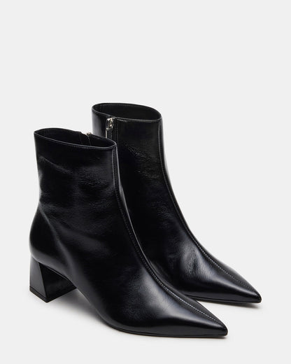 ASHLI Black Leather Pointed-Toe Block Heel Women's Ankle Boot - Steve Madden