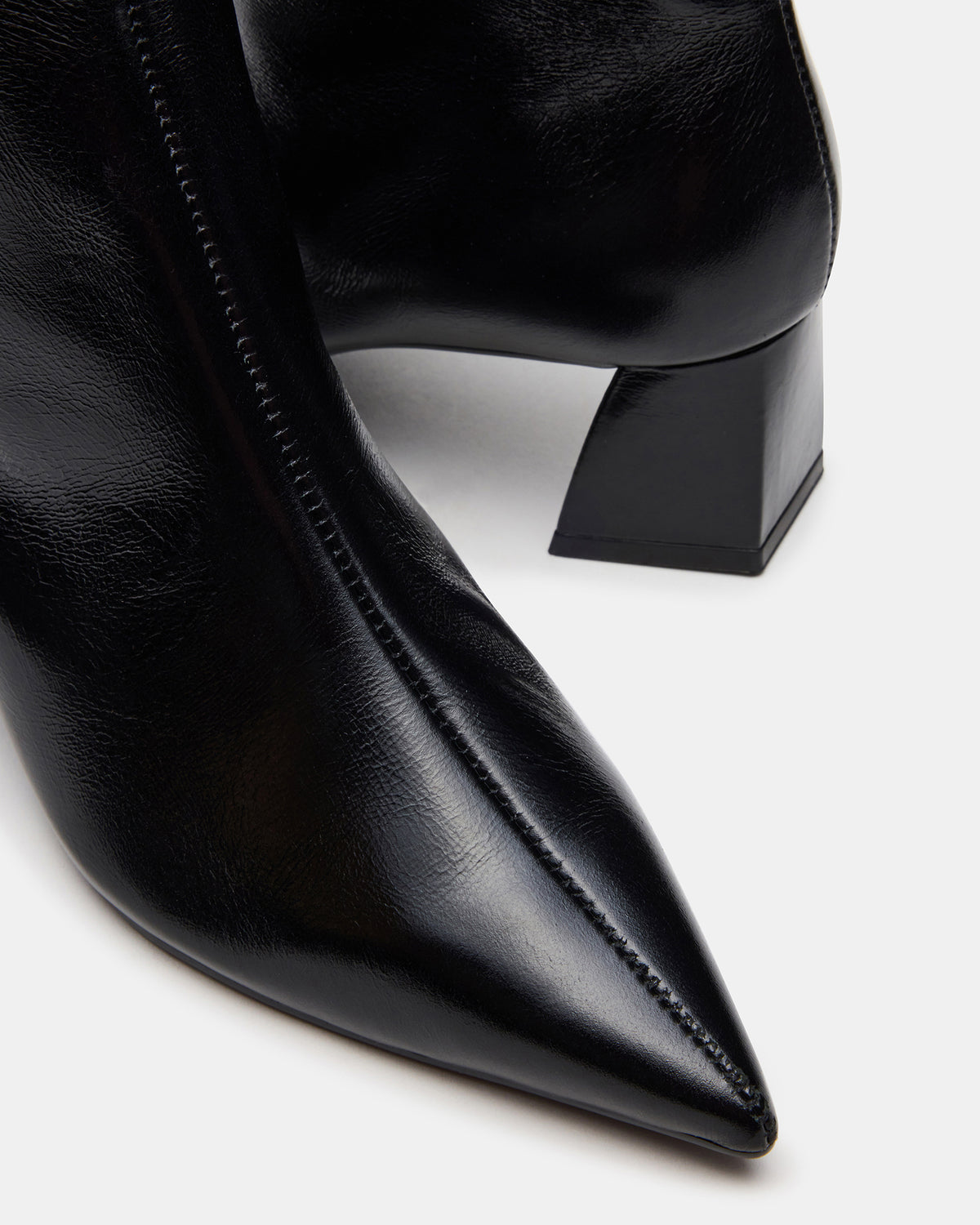 ASHLI Black Leather Pointed-Toe Block Heel Women's Ankle Boot - Steve Madden