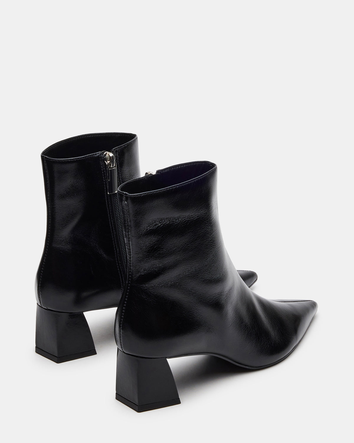 ASHLI Black Leather Pointed-Toe Block Heel Women's Ankle Boot - Steve Madden