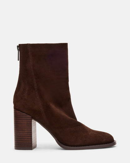 OBSESSION Chocolate Brown Suede Rounded Toe Block Heel Women's Ankle Boot - Steve Madden