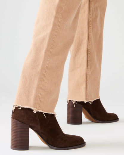 OBSESSION Chocolate Brown Suede Rounded Toe Block Heel Women's Ankle Boot - Steve Madden