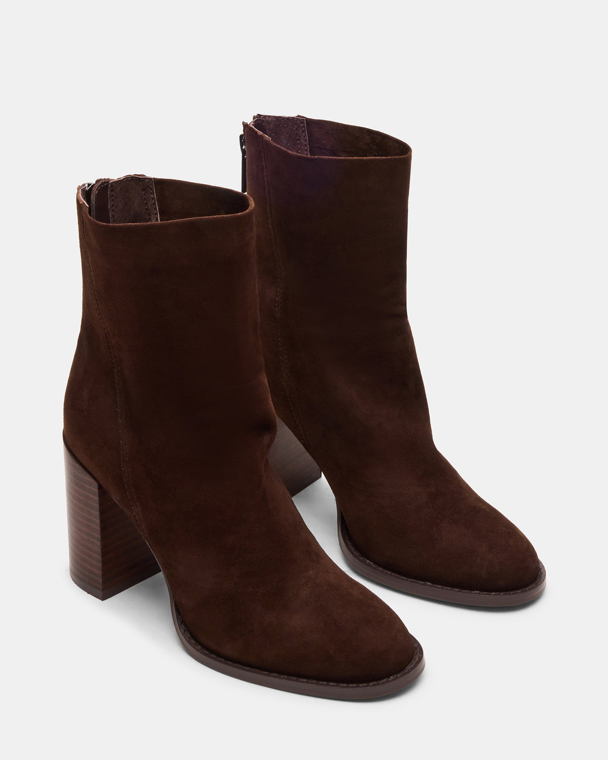 OBSESSION Chocolate Brown Suede Rounded Toe Block Heel Women's Ankle Boot - Steve Madden