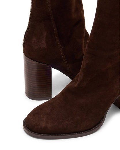 OBSESSION Chocolate Brown Suede Rounded Toe Block Heel Women's Ankle Boot - Steve Madden