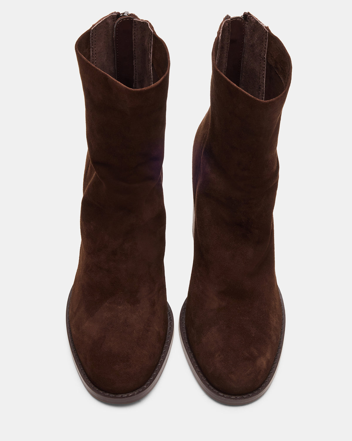 OBSESSION Chocolate Brown Suede Rounded Toe Block Heel Women's Ankle Boot - Steve Madden
