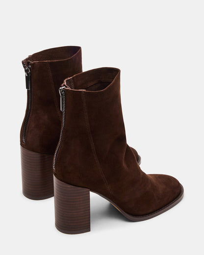 OBSESSION Chocolate Brown Suede Rounded Toe Block Heel Women's Ankle Boot - Steve Madden