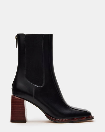 DOWNTOWN Black Leather Chelsea Block Heel Ankle Boot | Women's Booties - Steve Madden