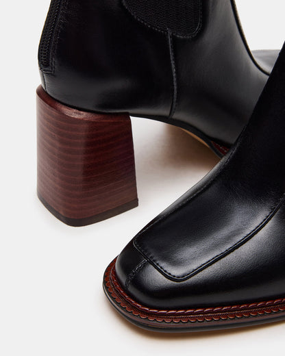DOWNTOWN Black Leather Chelsea Block Heel Ankle Boot | Women's Booties - Steve Madden