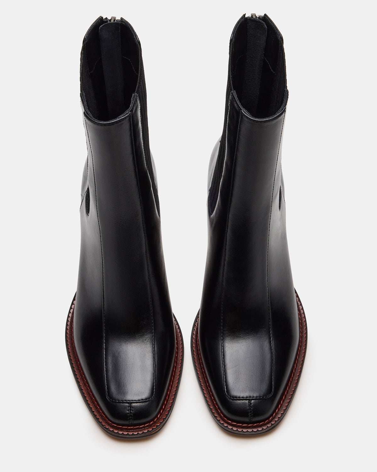 DOWNTOWN Black Leather Chelsea Block Heel Ankle Boot | Women's Booties - Steve Madden