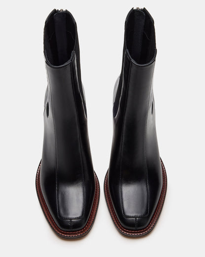 DOWNTOWN Black Leather Chelsea Block Heel Ankle Boot | Women's Booties - Steve Madden