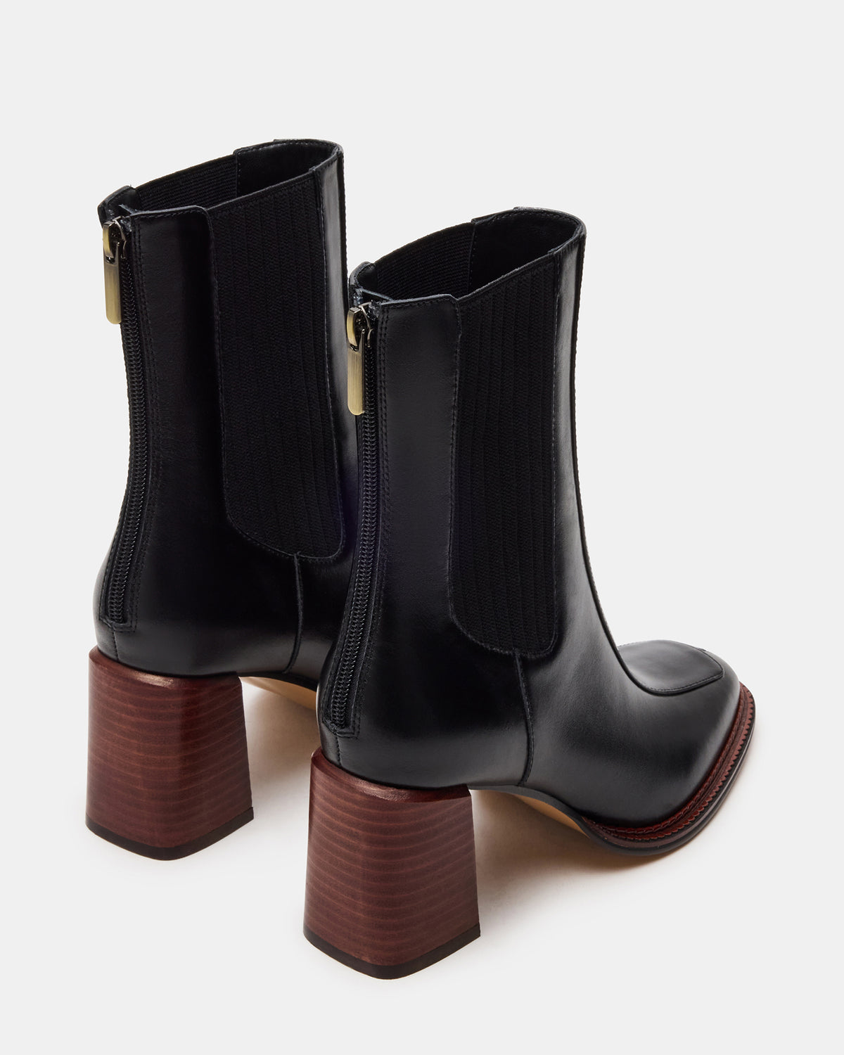 DOWNTOWN Black Leather Chelsea Block Heel Ankle Boot | Women's Booties - Steve Madden