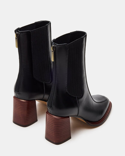DOWNTOWN Black Leather Chelsea Block Heel Ankle Boot | Women's Booties - Steve Madden