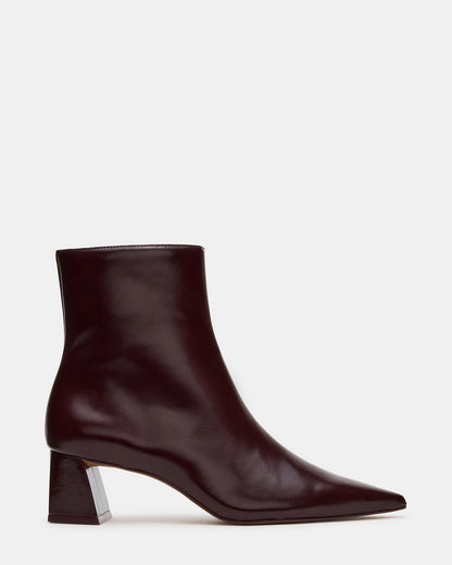 ASHLI Wine Leather Pointed-Toe Block Heel Women's Ankle Boot - Steve Madden