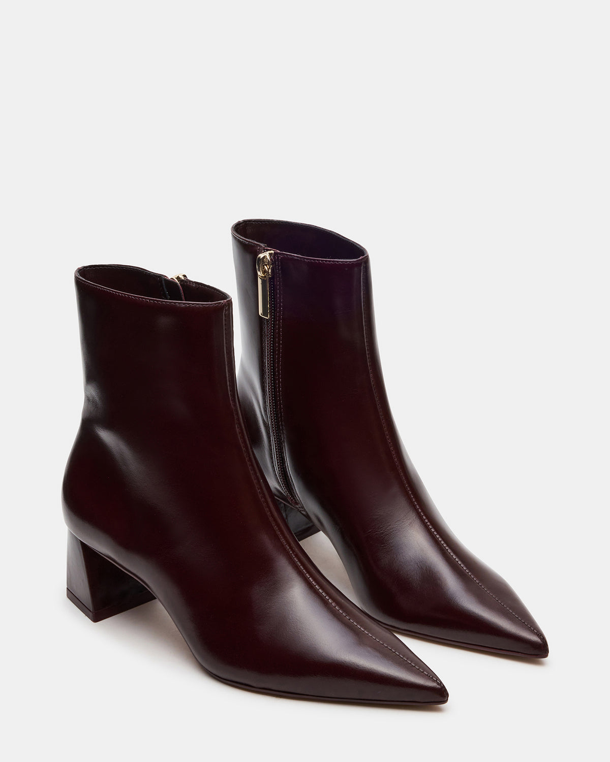 ASHLI Wine Leather Pointed-Toe Block Heel Women's Ankle Boot - Steve Madden