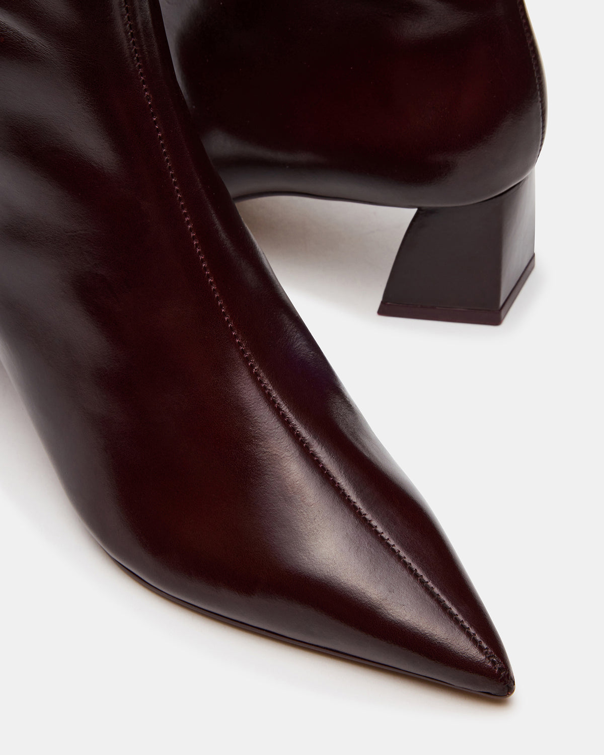 ASHLI Wine Leather Pointed-Toe Block Heel Women's Ankle Boot - Steve Madden