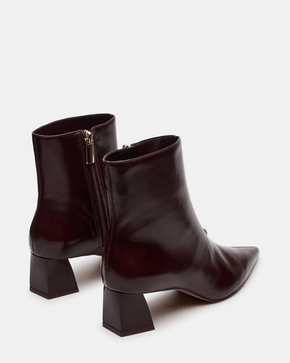 ASHLI Wine Leather Pointed-Toe Block Heel Women's Ankle Boot - Steve Madden