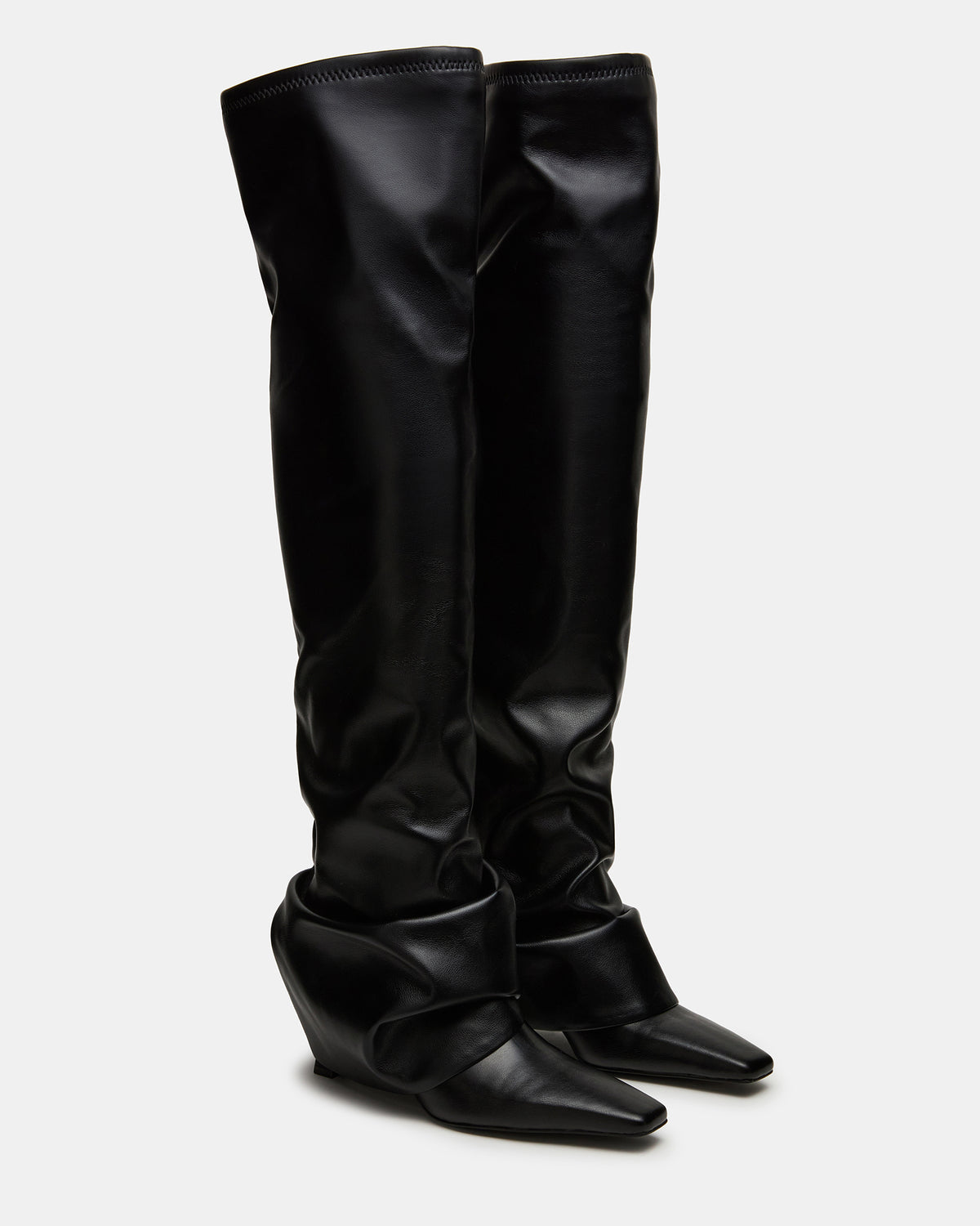 TATIANA Black Square Toe Cuffed Knee-High Women's Boot - Steve Madden
