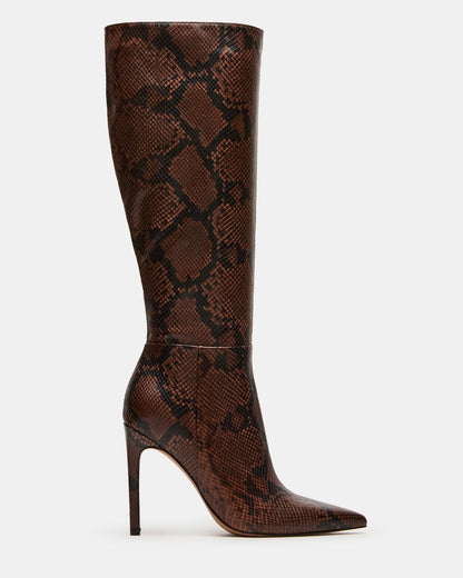 NITRO Brown Snake Pointed-Toe Stiletto Heel Knee-High Women's Boots - Steve Madden