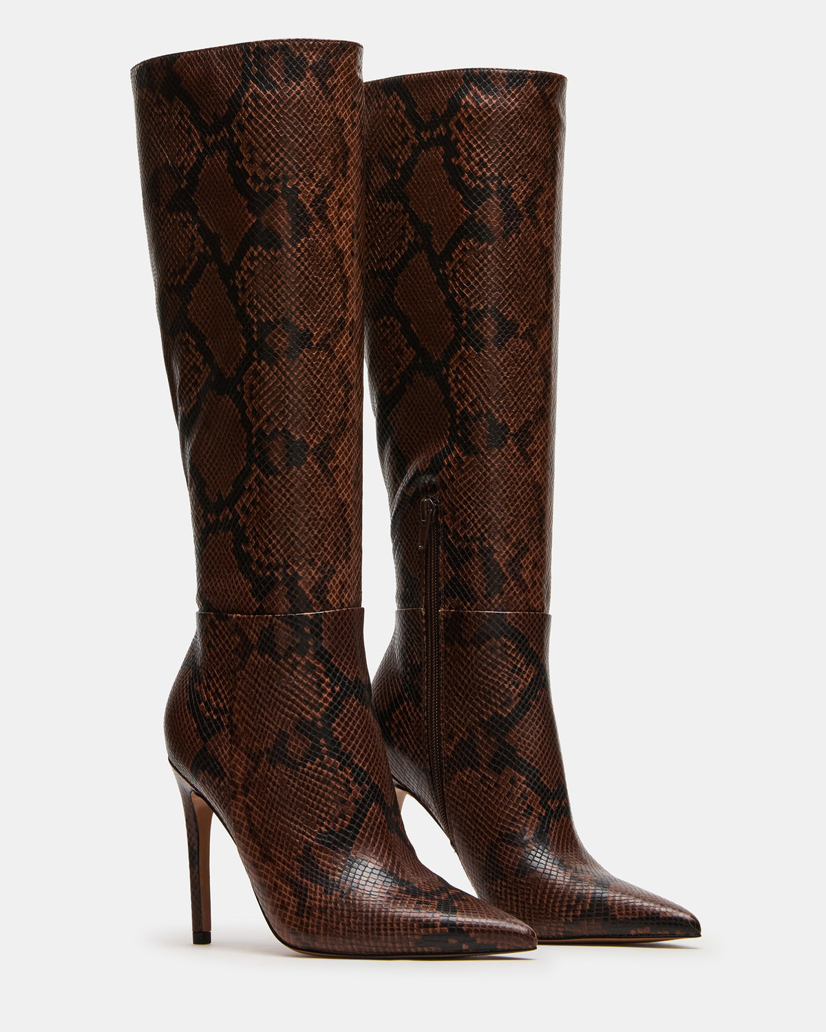 NITRO Brown Snake Pointed-Toe Stiletto Heel Knee-High Women's Boots - Steve Madden
