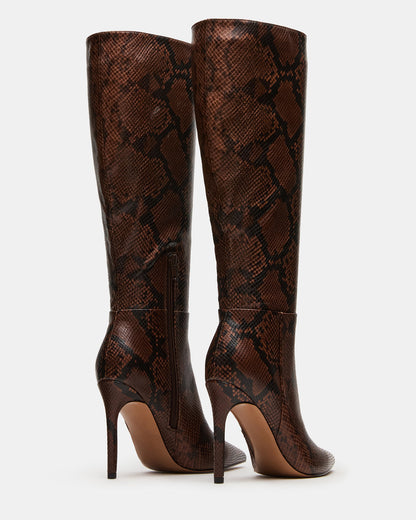 NITRO Brown Snake Pointed-Toe Stiletto Heel Knee-High Women's Boots - Steve Madden