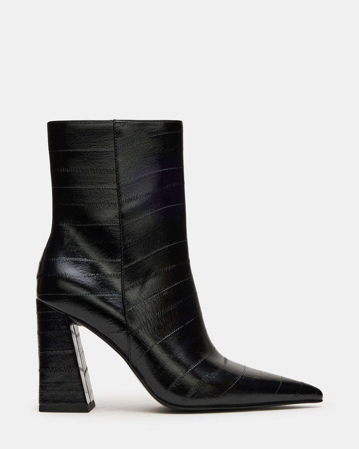 AUDREANA Black Eel Pointed-Toe Block Heel Women's Ankle Boot - Steve Madden