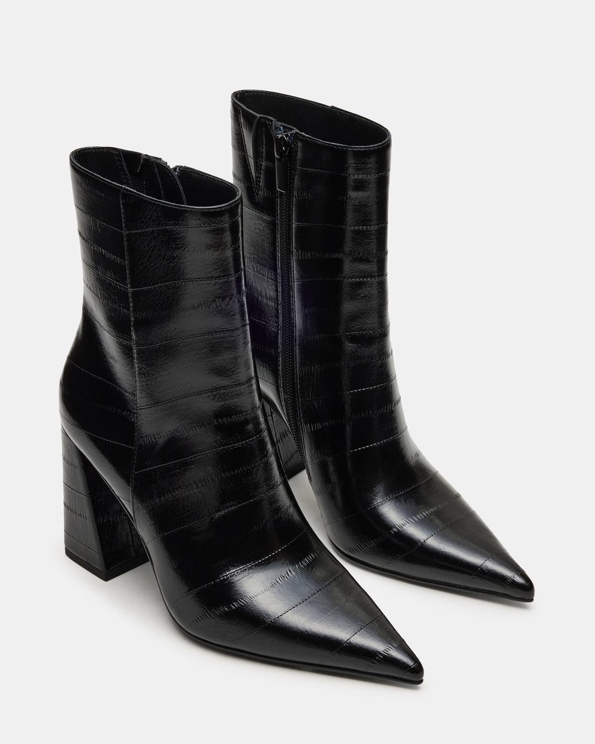 AUDREANA Black Eel Pointed-Toe Block Heel Women's Ankle Boot - Steve Madden