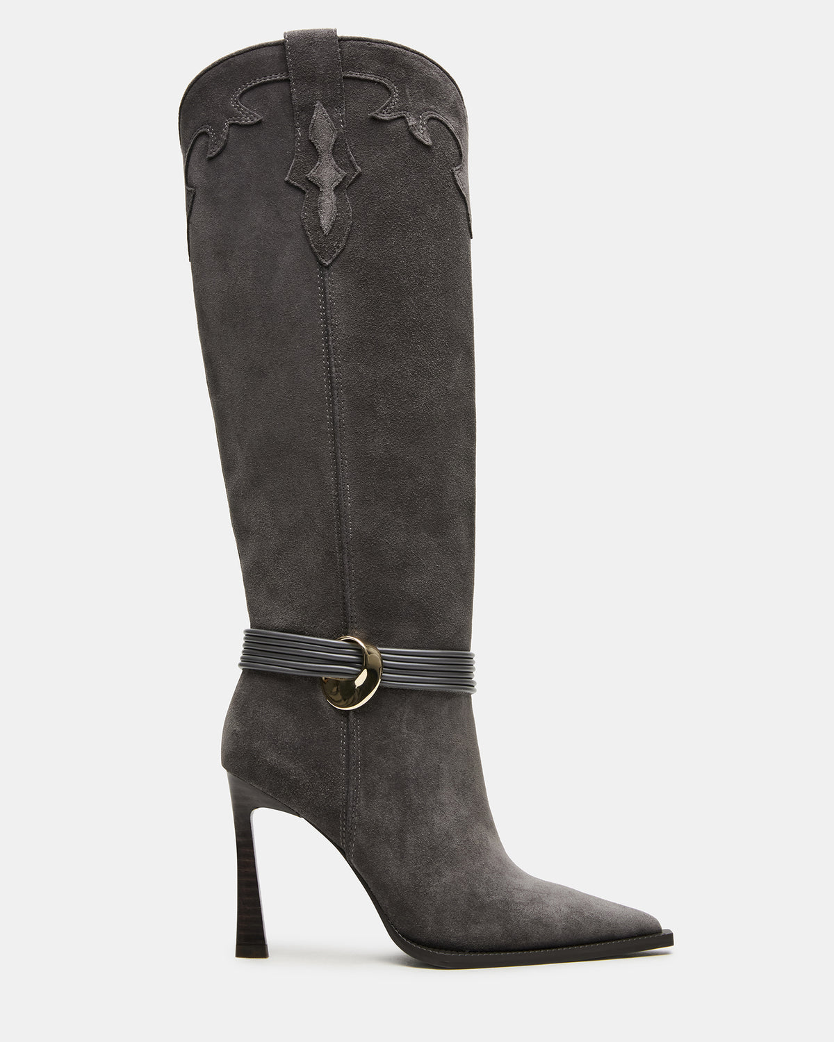 KYNDALL Grey Suede Pointed-Toe Stiletto Heeled Knee-High Women's Boot - Steve Madden