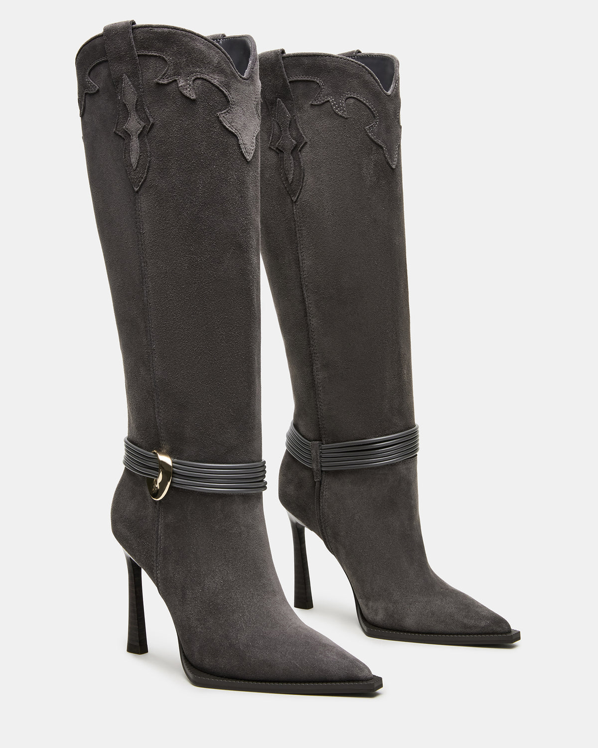 KYNDALL Grey Suede Pointed-Toe Stiletto Heeled Knee-High Women's Boot - Steve Madden