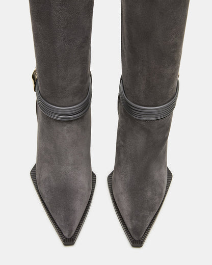 KYNDALL Grey Suede Pointed-Toe Stiletto Heeled Knee-High Women's Boot - Steve Madden